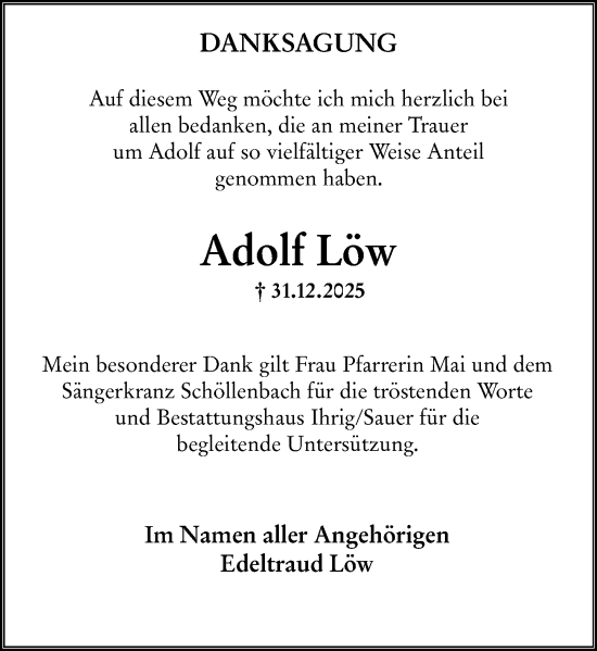 Traueranzeige von Adolf Löw von Odenwälder Echo