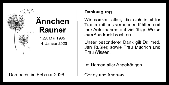 Traueranzeige von Ännchen Rauner von Camberger Anzeiger