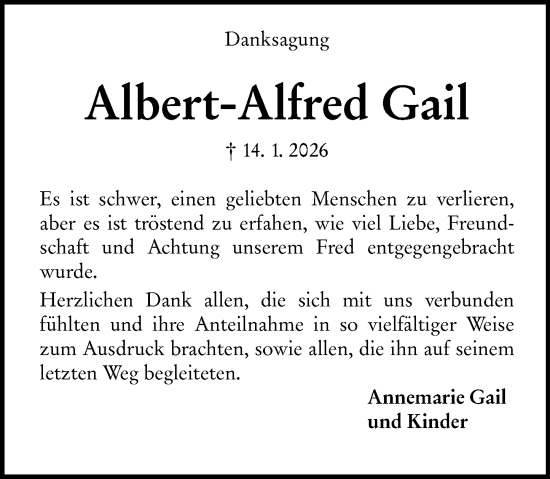 Traueranzeige von Albert-Alfred Gail von Dill Block