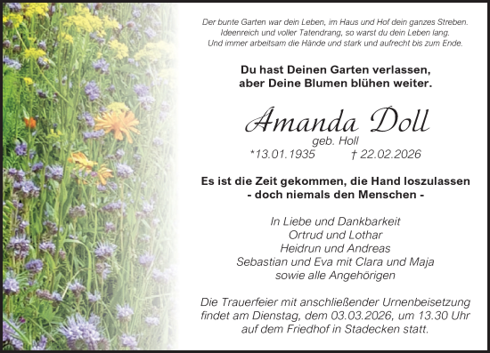 Traueranzeige von Amanda Doll von Allgemeine Zeitung Mainz