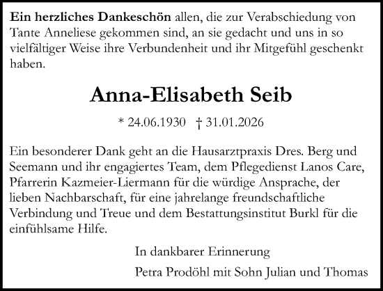Traueranzeige von Anna-Elisabeth Seib von Allgemeine Zeitung Mainz