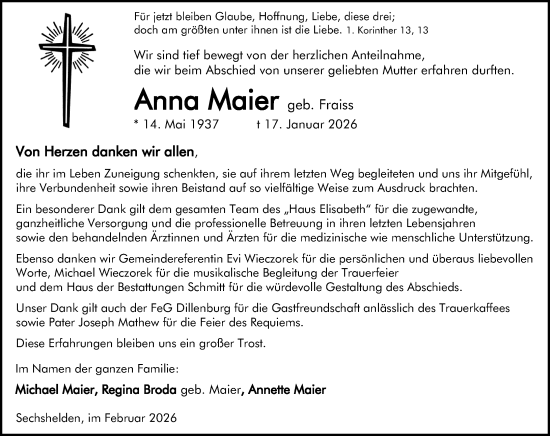 Traueranzeige von Anna Maier von Dill Block