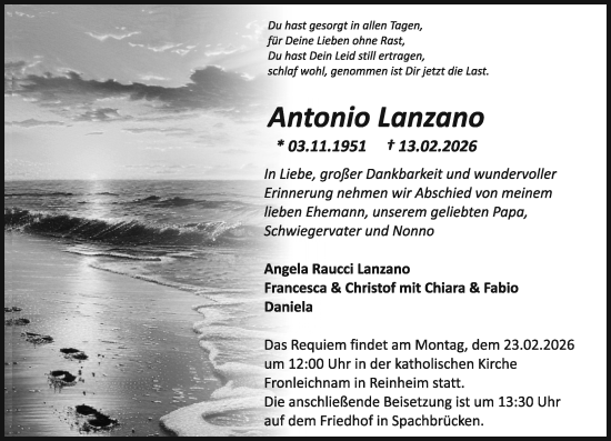 Traueranzeige von Antonio Lanzano von Darmstädter Echo