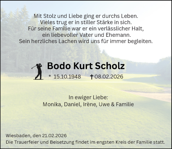 Traueranzeige von Bodo Kurt Scholz von Wiesbadener Kurier