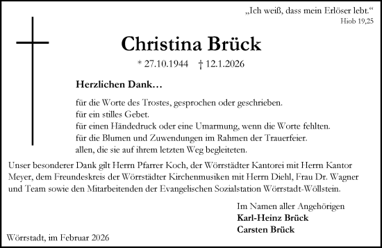 Traueranzeige von Christina Brück von Allgemeine Zeitung Alzey