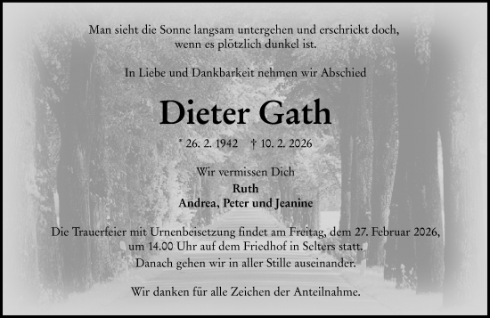 Traueranzeige von Dieter Gath von Weilburger Tageblatt