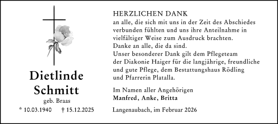 Traueranzeige von Dietlinde Schmitt von Dill Block