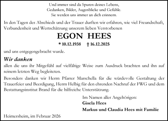 Traueranzeige von Egon Hees von Allgemeine Zeitung Alzey