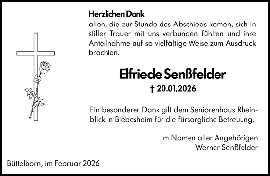 Traueranzeige von Elfriede Senßfelder von Groß-Gerauer Echo
