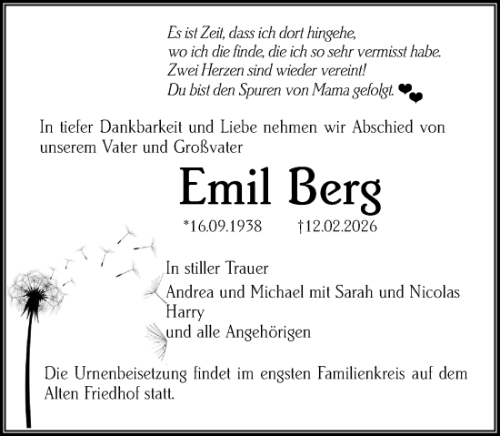Traueranzeige von Emil Berg von Darmstädter Echo