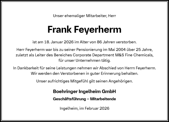 Traueranzeige von Frank Feyerherm von Allgemeine Zeitung Rheinhessen-Nahe