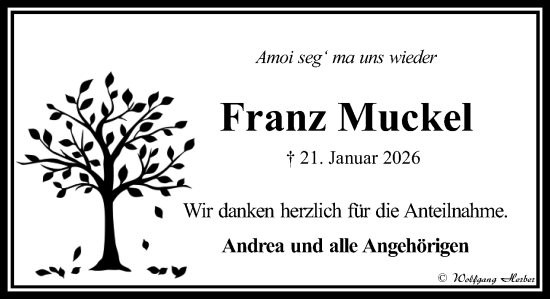 Traueranzeige von Franz Muckel von Camberger Anzeiger
