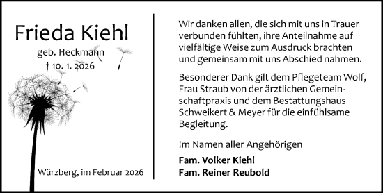 Traueranzeige von Frieda Kiehl von Odenwälder Echo