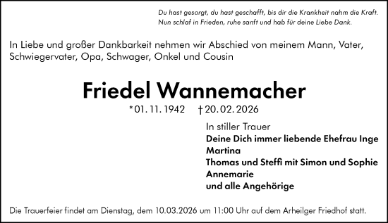 Traueranzeige von Friedel Wannemacher von Darmstädter Echo
