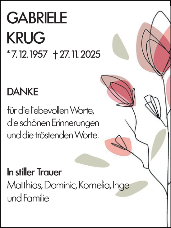 Traueranzeige von Gabriele Krug von Darmstädter Echo