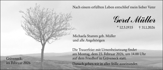 Traueranzeige von Gerd Müller von Weilburger Tageblatt