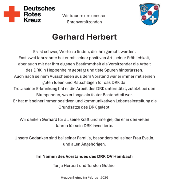 Traueranzeige von Gerhard Herbert von Starkenburger Echo