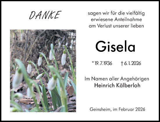 Traueranzeige von Gisela Kälberloh von Groß-Gerauer Echo