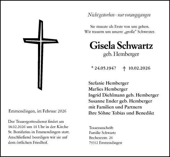 Traueranzeige von Gisela Schwartz von Dill Block