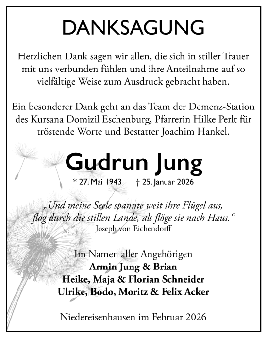 Traueranzeige von Gudrun Jung von Hinterländer Anzeiger