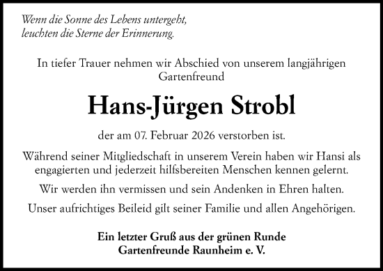 Traueranzeige von Hans-Jürgen Strobl von Rüsselsheimer Echo