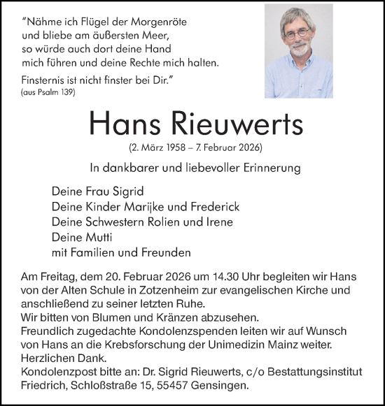 Traueranzeige von Hans Rieuwerts von Allgemeine Zeitung Rheinhessen-Nahe