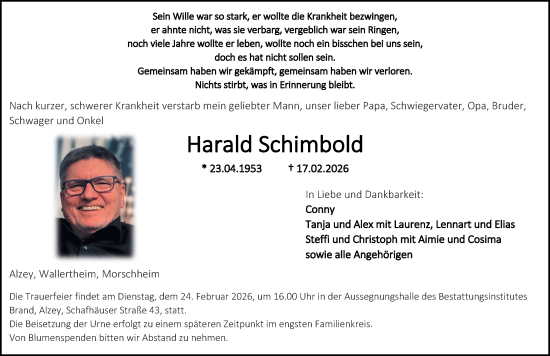Traueranzeige von Harald Schimbold von Allgemeine Zeitung Alzey
