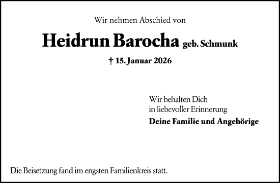 Traueranzeige von Heidrun Barocha von Rüsselsheimer Echo