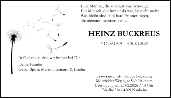 Traueranzeige von Heinz Buckreus von Rüsselsheimer Echo