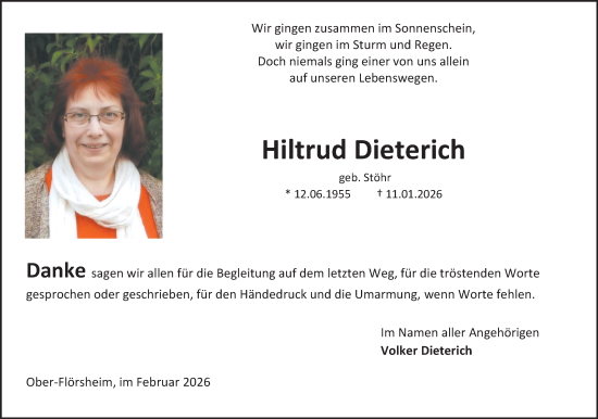 Traueranzeige von Hiltrud Dieterich von Allgemeine Zeitung Alzey