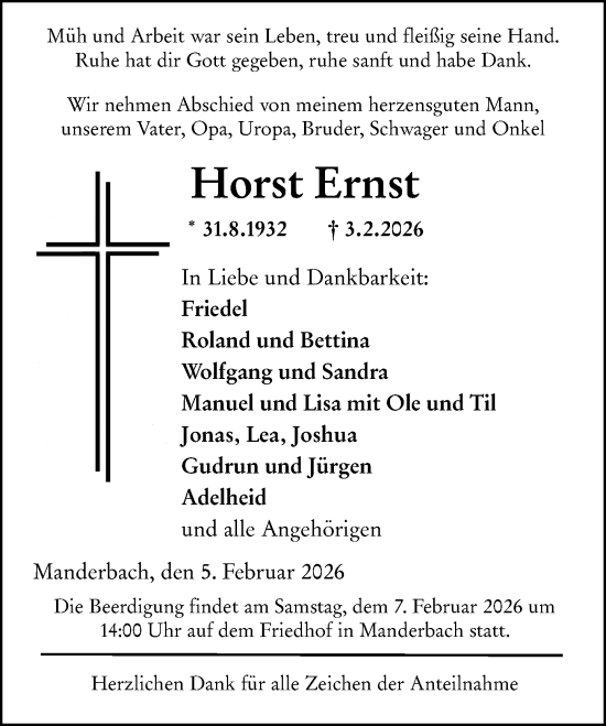 Traueranzeige von Horst Ernst von Dill Block