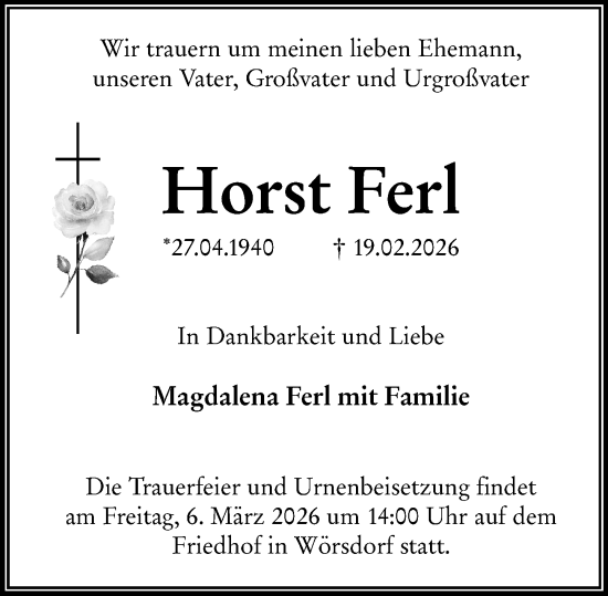 Traueranzeige von Horst Ferl von Idsteiner Land/Untertaunus