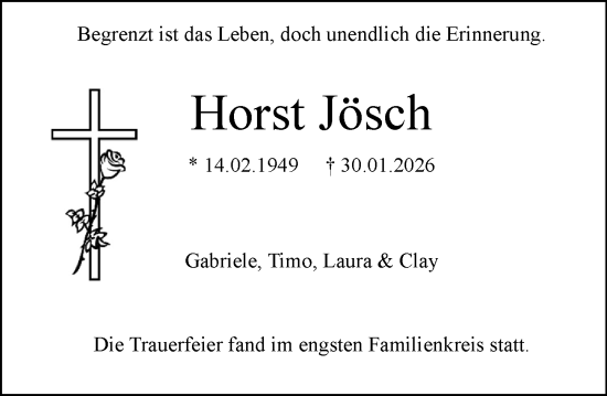 Traueranzeige von Horst Jösch von Allgemeine Zeitung Mainz