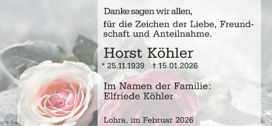 Traueranzeige von Horst Köhler von Hinterländer Anzeiger