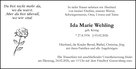 Traueranzeige von Ida Marie Wehling von Rüsselsheimer Echo