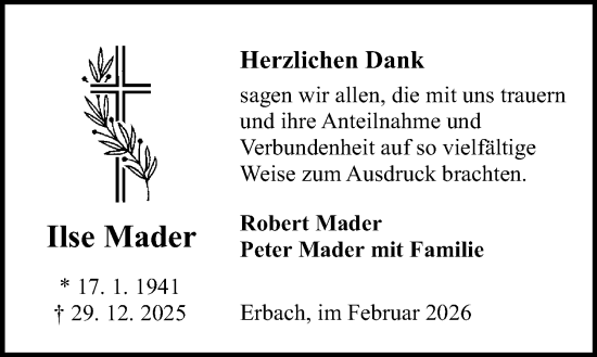 Traueranzeige von Ilse Mader von Odenwälder Echo