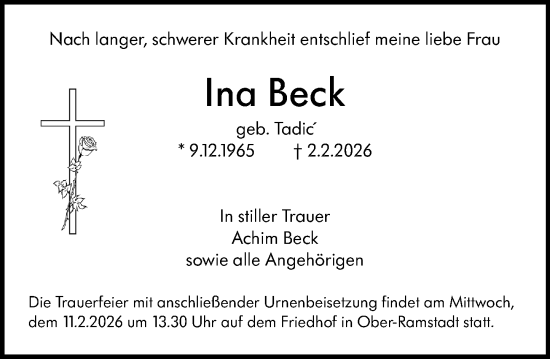 Traueranzeige von Ina Beck von Darmstädter Echo