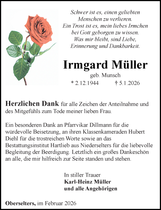 Traueranzeige von Irmgard Müller von Camberger Anzeiger