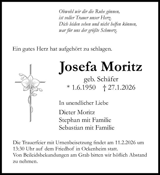 Traueranzeige von Josefa Moritz von Binger-/Ingelheimer Wochenblatt