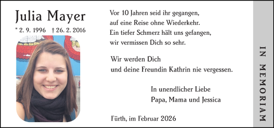 Traueranzeige von Julia Mayer von Starkenburger Echo