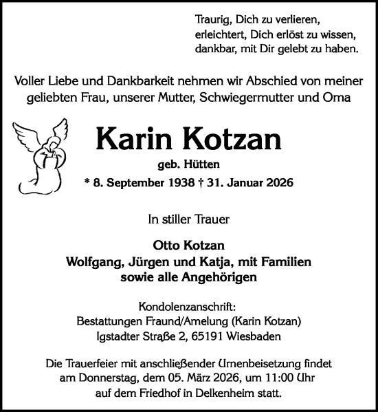 Traueranzeige von Karin Kotzan von Wiesbadener Kurier