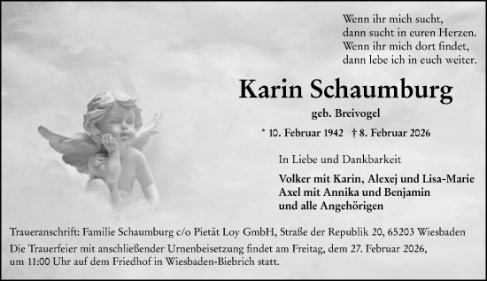 Traueranzeige von Karin Schaumburg von Wiesbadener Kurier