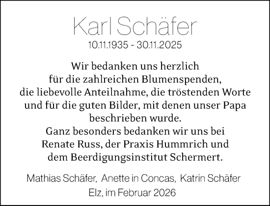 Traueranzeige von Karl Schäfer von Nassauische Neue Presse