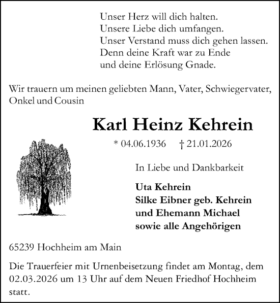 Traueranzeige von Karl Heinz Kehrein von Hochheimer Zeitung