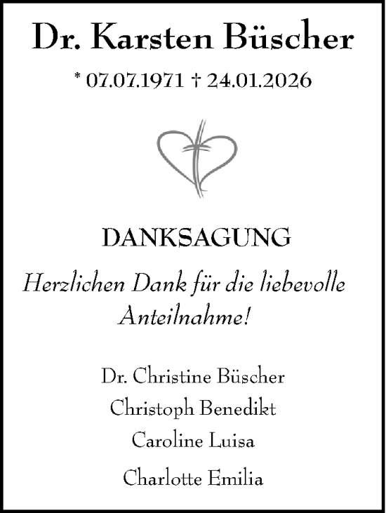 Traueranzeige von Karsten Büscher von Allgemeine Zeitung Mainz