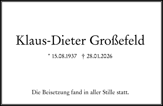 Traueranzeige von Klaus-Dieter Großefeld von Wiesbadener Kurier