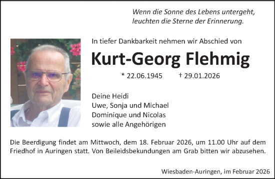 Traueranzeige von Kurt-Georg Flehmig von Wiesbadener Kurier