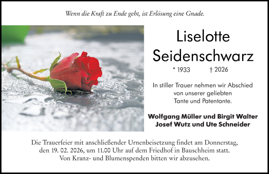 Traueranzeige von Liselotte Seidenschwarz von Rüsselsheimer Echo