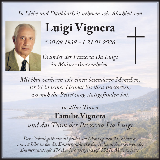 Traueranzeige von Luigi Vignera von Mainzer Wochenblatt