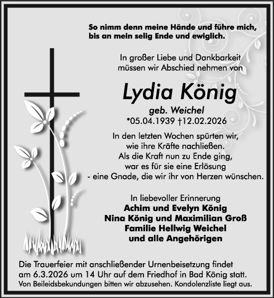 Traueranzeige von Lydia König von Odenwälder Echo